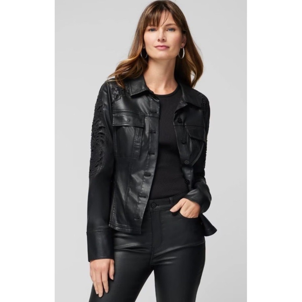 NWT White House Black Market Cutwork Coated Flirty Jacket Black Size M $220